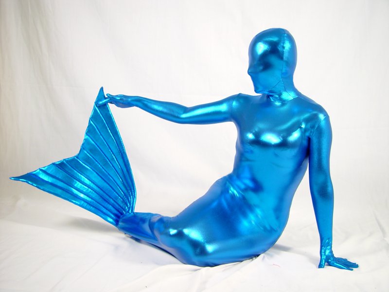 Mermaid Shiny Spandex Zentai Zentai Suit Blue